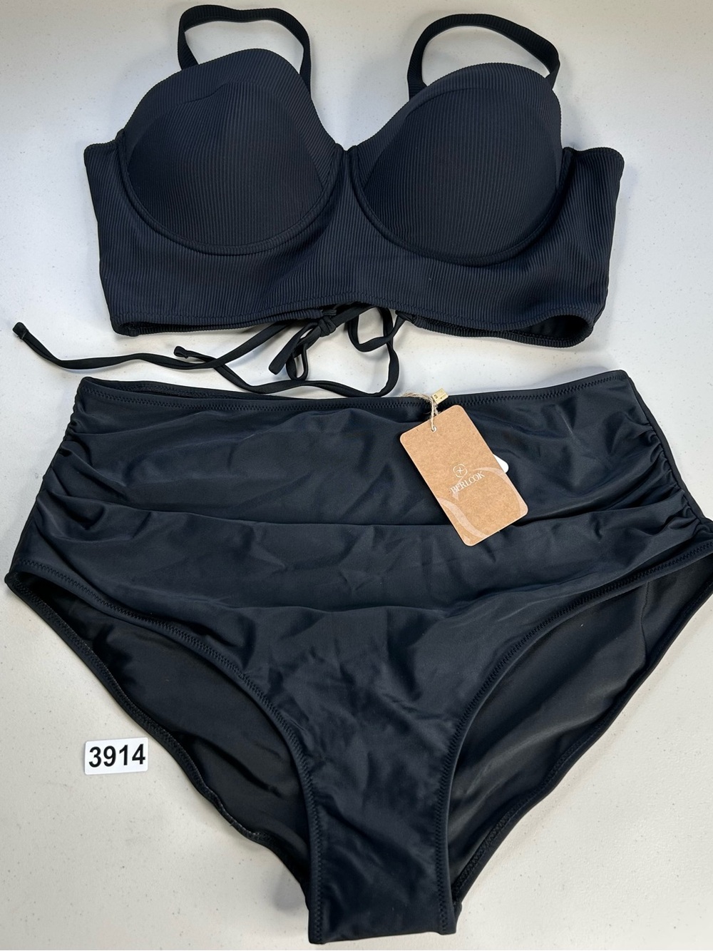 Berlook Bikini Set Black Underwire Strappy Top Tummy Control Bottom Plus Size 18